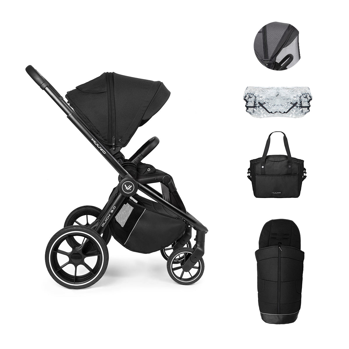 Carro Muuvo Quick 3.0 con saco, bolso burbuja y mosquitera