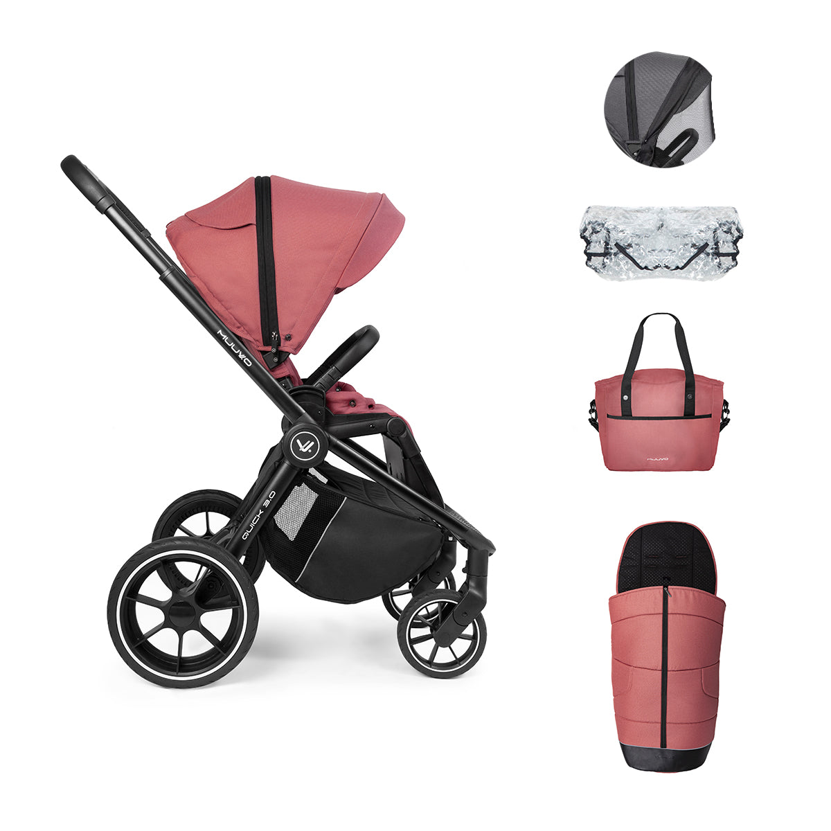 Carro Muuvo Quick 3.0 con saco, bolso burbuja y mosquitera
