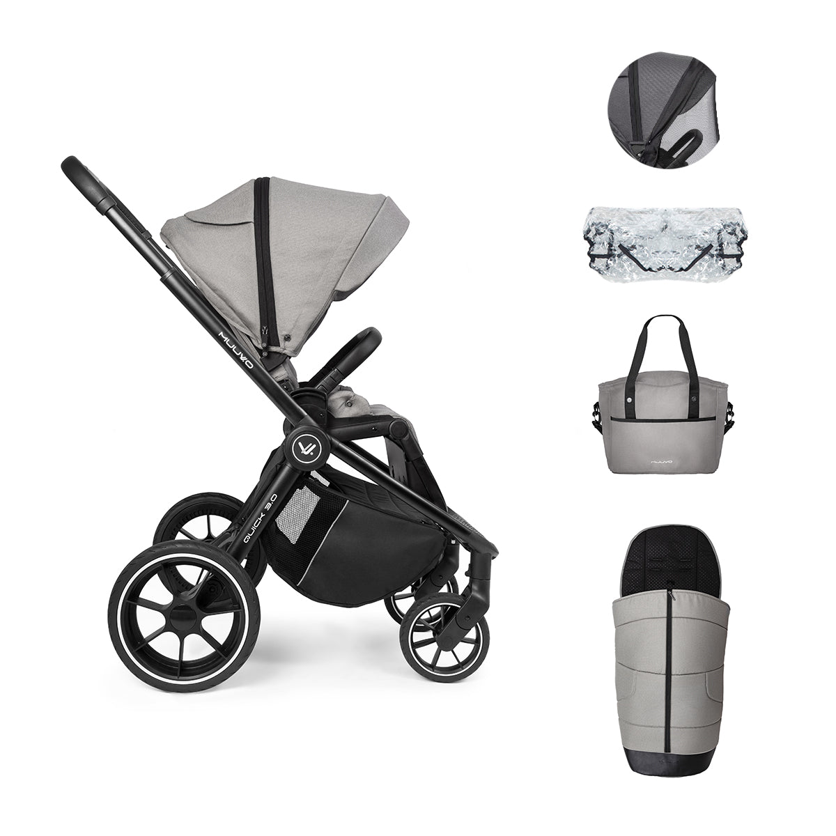 Carro Muuvo Quick 3.0 con saco, bolso burbuja y mosquitera