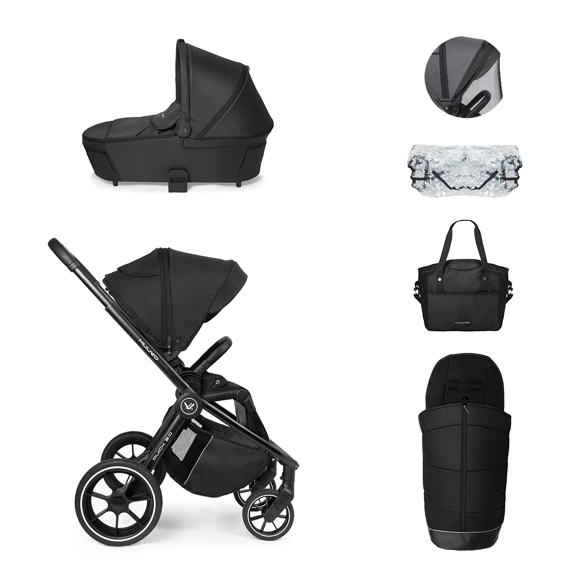 Carro Muuvo Quick 3.0 con saco, bolso burbuja y mosquitera