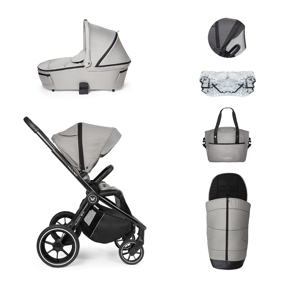 Carro Muuvo Quick 3.0 con saco, bolso burbuja y mosquitera