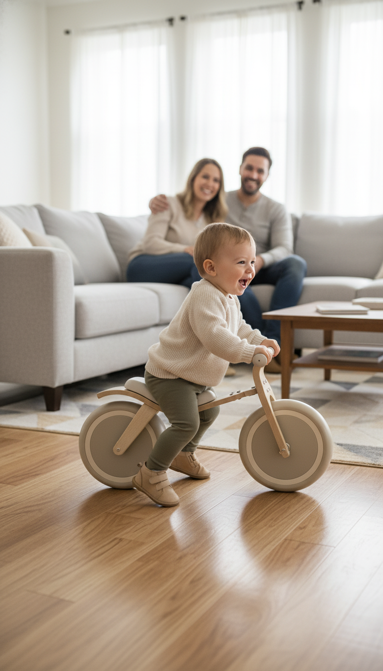Bravold EcoBike Bicicleta de equilibrio de madera para niños (2-5 años) con asiento acolchado, ruedas silenciosas EVA y diseño premium
