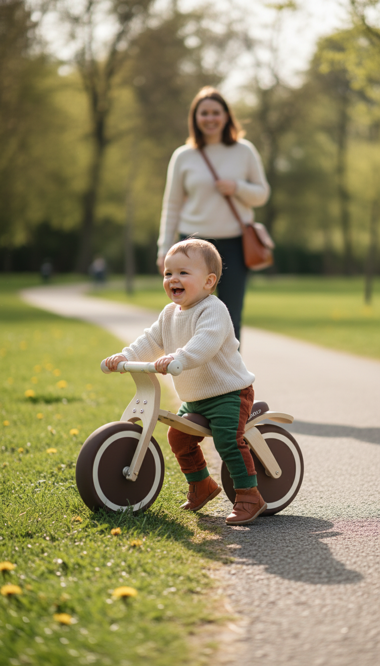Bravold EcoBike Bicicleta de equilibrio de madera para niños (2-5 años) con asiento acolchado, ruedas silenciosas EVA y diseño premium