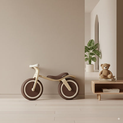 Bravold EcoBike Bicicleta de equilibrio de madera para niños (2-5 años) con asiento acolchado, ruedas silenciosas EVA y diseño premium