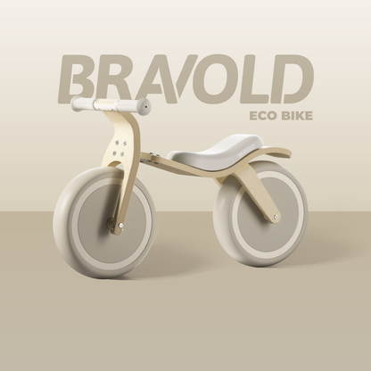 Bravold EcoBike Bicicleta de equilibrio de madera para niños (2-5 años) con asiento acolchado, ruedas silenciosas EVA y diseño premium