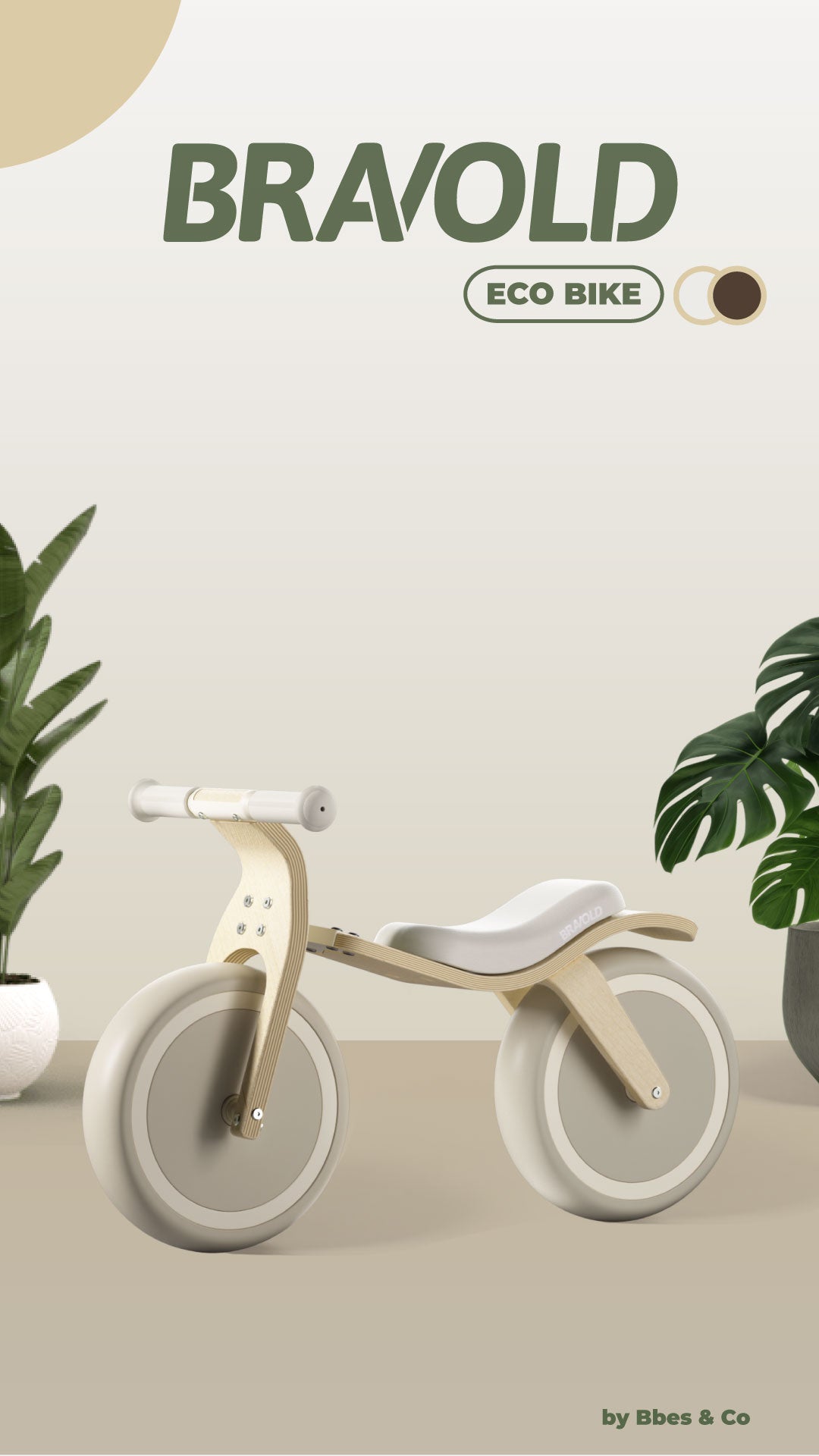 Bravold EcoBike Bicicleta de equilibrio de madera para niños (2-5 años) con asiento acolchado, ruedas silenciosas EVA y diseño premium